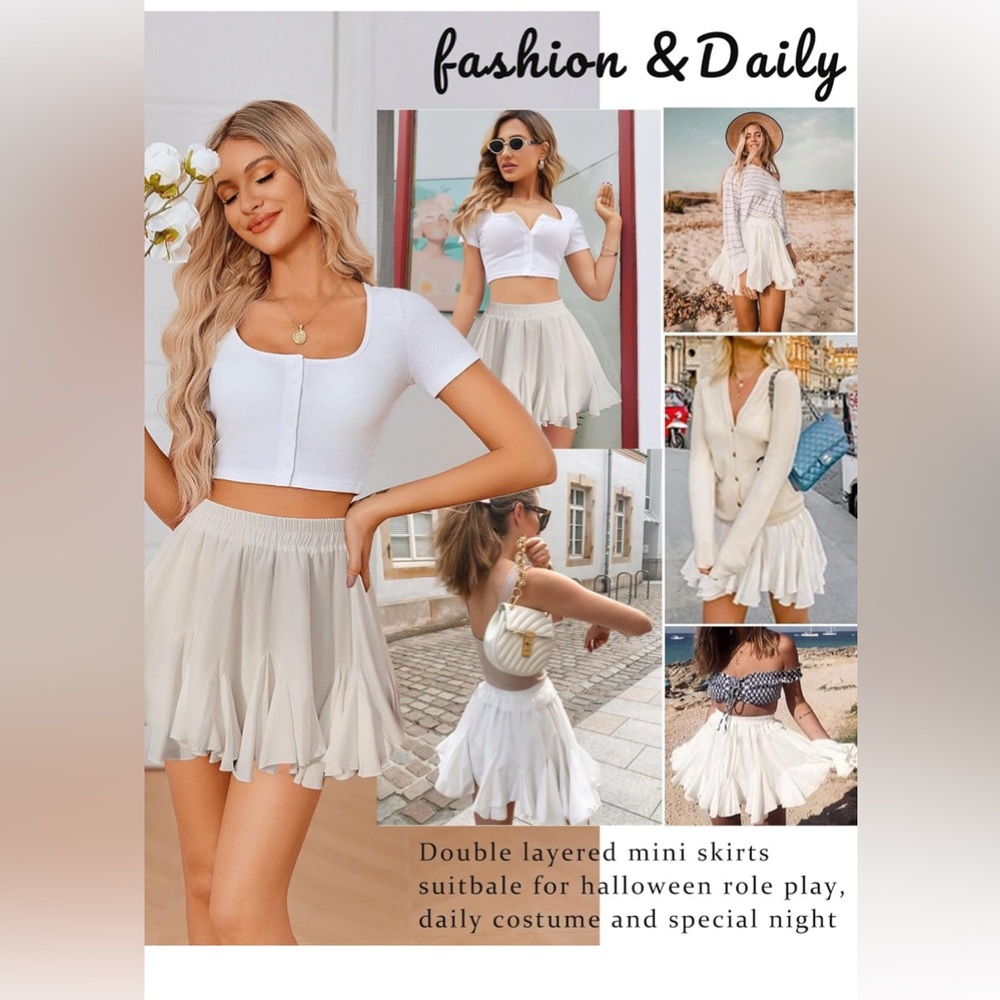 White Ruffled Mini Skirt large - Picture 2 of 7